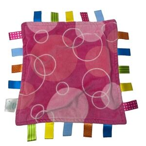 Taggies Pink Circle Baby Security Blanket Lovey 11x11 Small Ribbons Tabs
